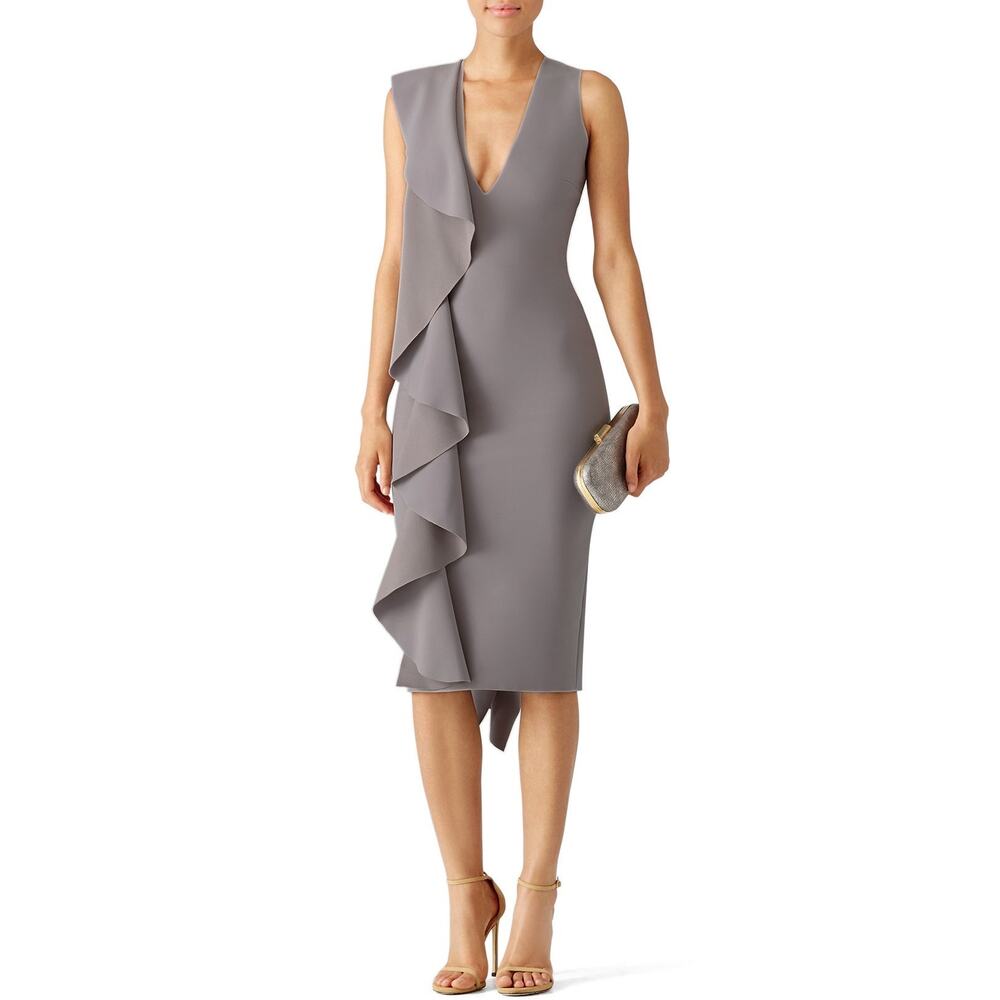 Solace London NWT Gray Ceara Ruffle Midi Dress Size US 4 EU 36